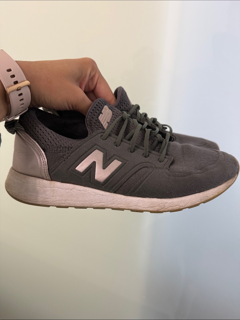 New Balance Women's Gray Sneakers with Light Pink Accents